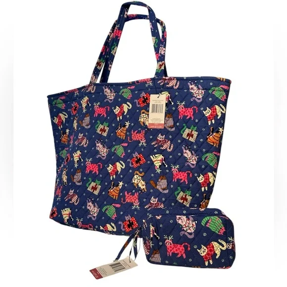 Vera Bradley Catnip Christmas Tote + Cosmetic Bag Set • NWT • Holiday Cats Print - Picture 3 of 6
